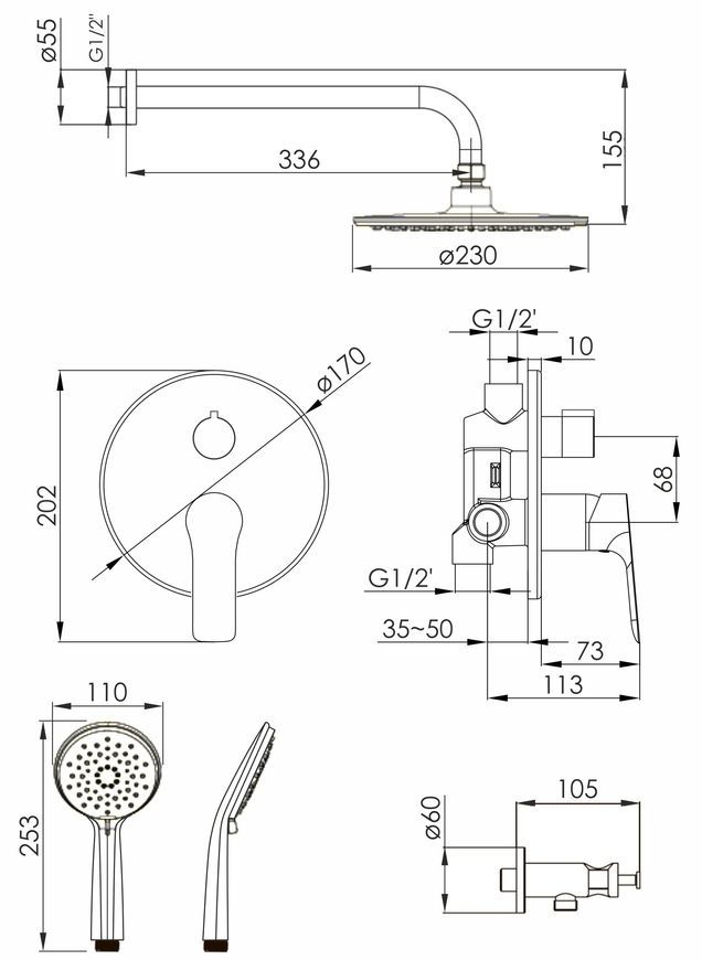 Душова система прихованого монтажу Imprese Kucera 2 функції t03003401SRС хром - t03003401SRС