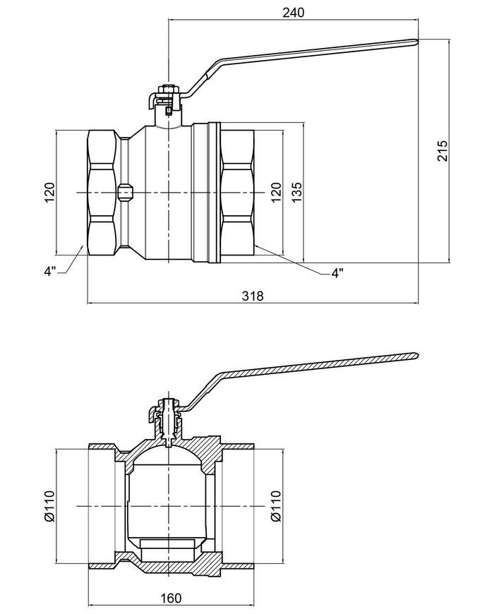 Кран шаровой прямой латунный Thermo Alliance Base 4" ВР для воды (рычаг) SD600W100 - SD600W100