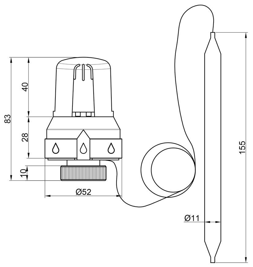 Термостатична головка Icma 30х1,5 20-70&deg;C з виносним датчиком №992 82992AC20 - 82992AC20
