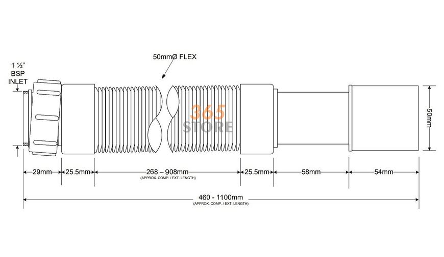 Труба растяжная (гофра) McALPINE 1 1/2”x40/50 мм до 1000 мм FLX-HC27