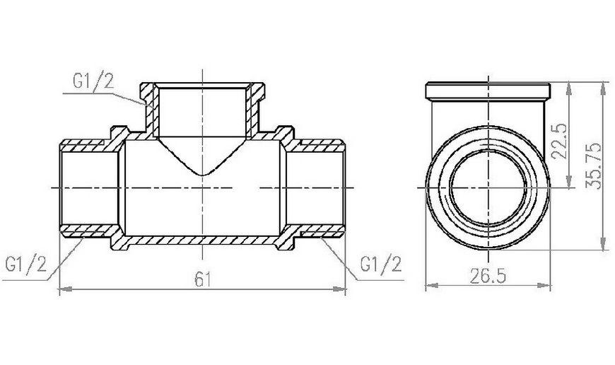 Трійник латунний SD Forte 1/2"ЗРх1/2"ВРх1/2"ЗР рівнопрохідний нікельований SF36615