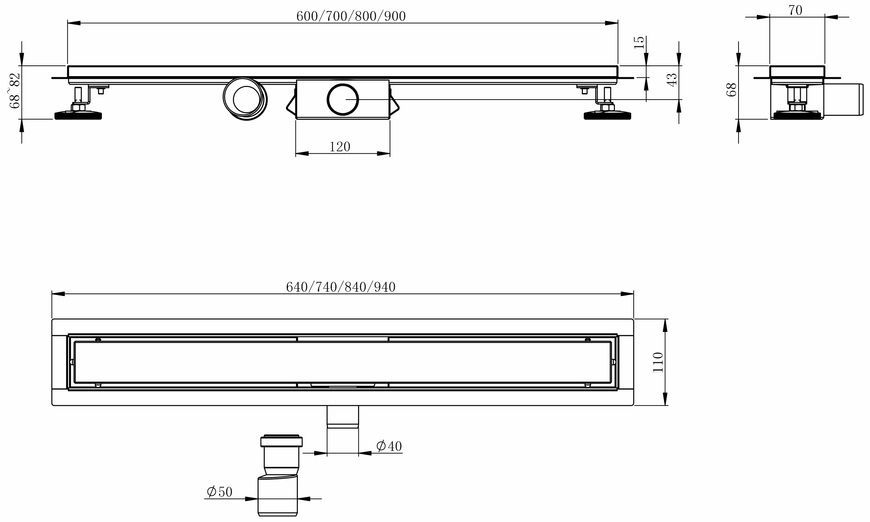 Трап лінійний Imprese i-Flow S i13 700 мм під плитку, AISI 304, сухий затвор d44700S13 - d44700S13