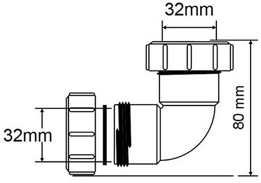 Колено McALPINE 90° 32х32 мм компрессионное соединение 32A-WH