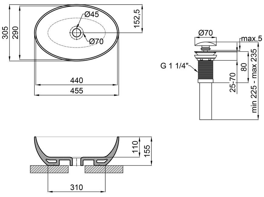 Раковина-чаша QTAP Leo 450х305х160 White с донным клапаном QT1111A052W - QT1111A052W