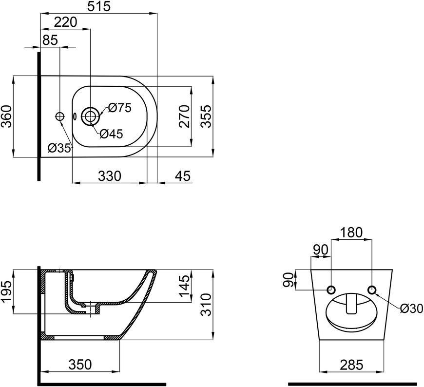 Биде подвесное QTAP Jay 520х360х320 White QT07555376W - QT07555376W