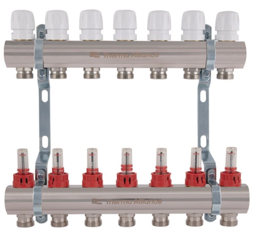 Коллектор с расходомерами Thermo Alliance Standart 1" 7 выходов 3/4" + евроконусы 3/4''х16&times;2 SD235W748888 - SD235W748888