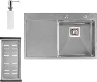Кухонна мийка інтегрована QTAP DK7850R Satin 3,0/1,2 мм + сушарка + диспенсер - QTDK7850RSET3012