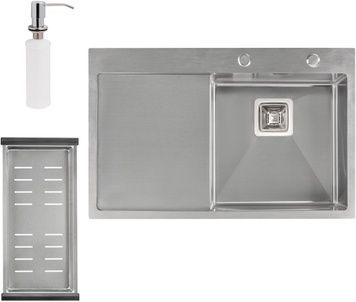 Кухонная мойка интегрированная QTAP DK7850R Satin 3,0/1,2 мм + сушилка + диспенсер - QTDK7850RSET3012