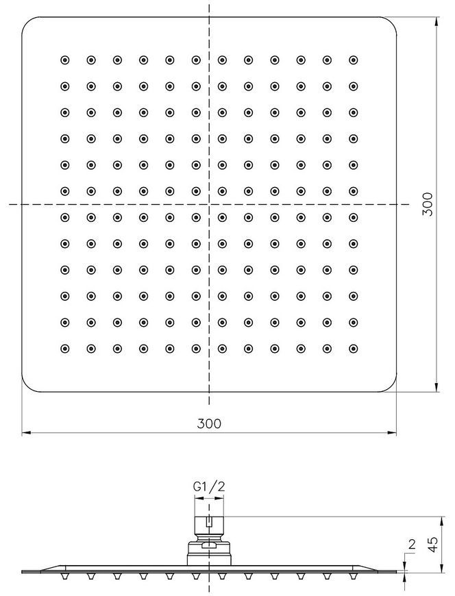 Верхний душ IMPRESE 300х300 мм квадратный SQ300SS2 хром - SQ300SS2