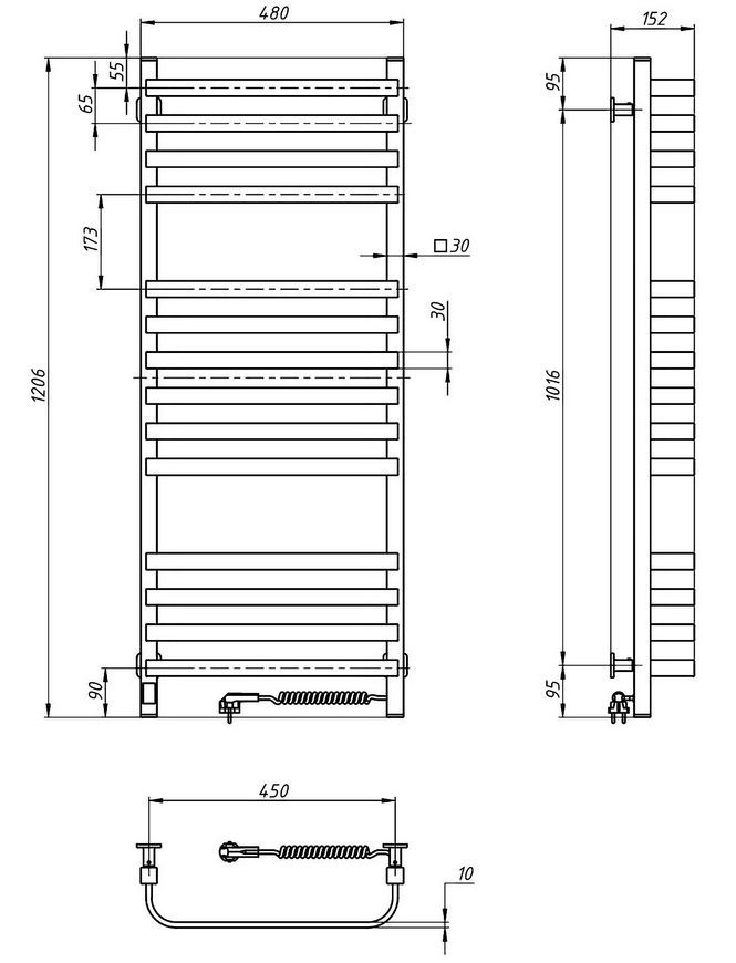 Полотенцесушитель электрический NAVIN Stugna 480х1200 Sensor правый 12-249053-4812 черний муар - 12-249053-4812