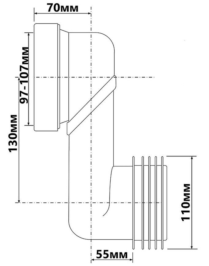 Канализационное подключение McALPINE 97-107/110 мм смещение 130 мм WCLO-13