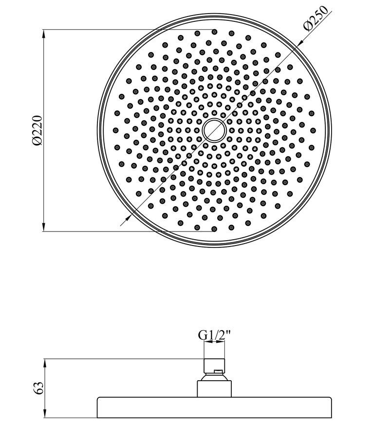 Лейка для верхнего душа Kroner Element 2801562901Z-0101 250 мм, круглая, хром CV036156 - Element 2801562901Z-0101