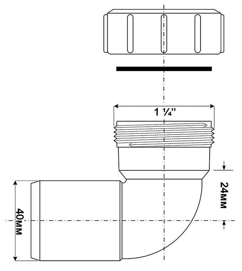 Колено McALPINE 90&deg; 32х32 мм гайка/раструб 32C-WH