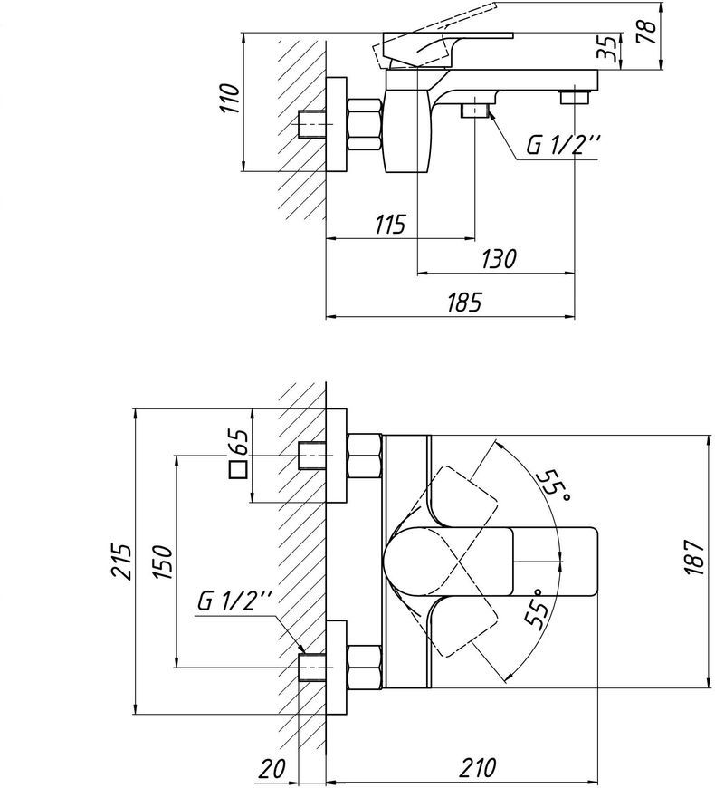Змішувач для ванни QTAP Vlasta QTVLA3028102GC з коротким виливом - QTVLA3028102GC