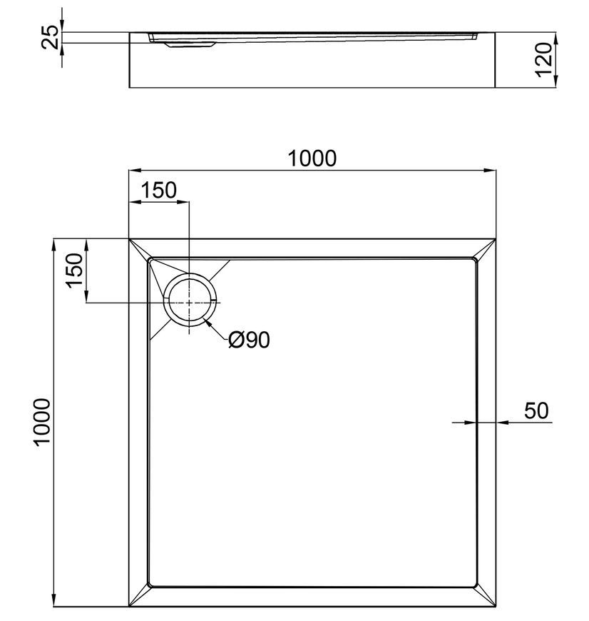 Душевой поддон QTAP Tern 301112 100x100x12 см + сифон TERN301112