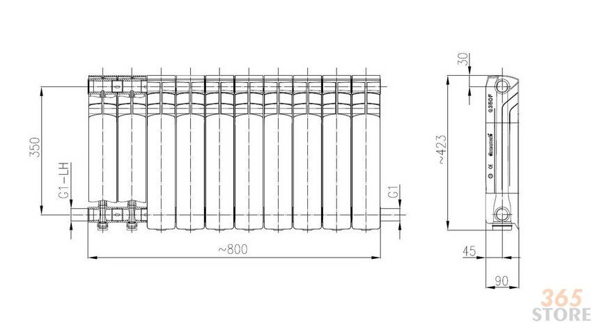 Радіатор алюмінієвий ARMATURA G350F 790-100-44 - 790-100-44