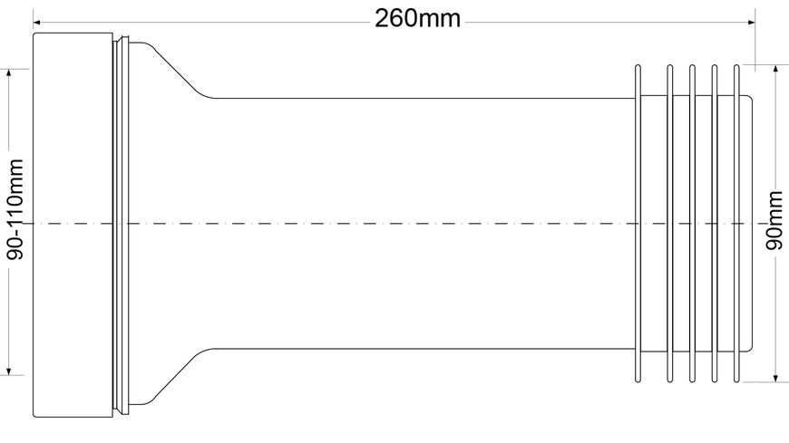 Канализационное подключение длинное McALPINE 260 мм 90-110/90 мм WC-CON2B