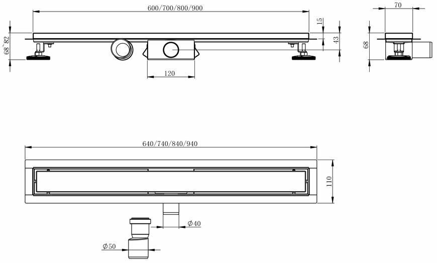 Трап линейный Imprese i-Flow S i07 600 мм решетка перфорированная, AISI 304, сухой затвор d44600S07 - d44600S07