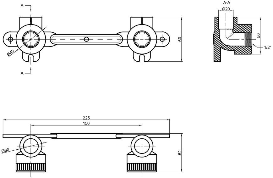 Планка під змішувач ALFA PLAST 20х1/2" ВР APDFET2012X - APDFET2012X