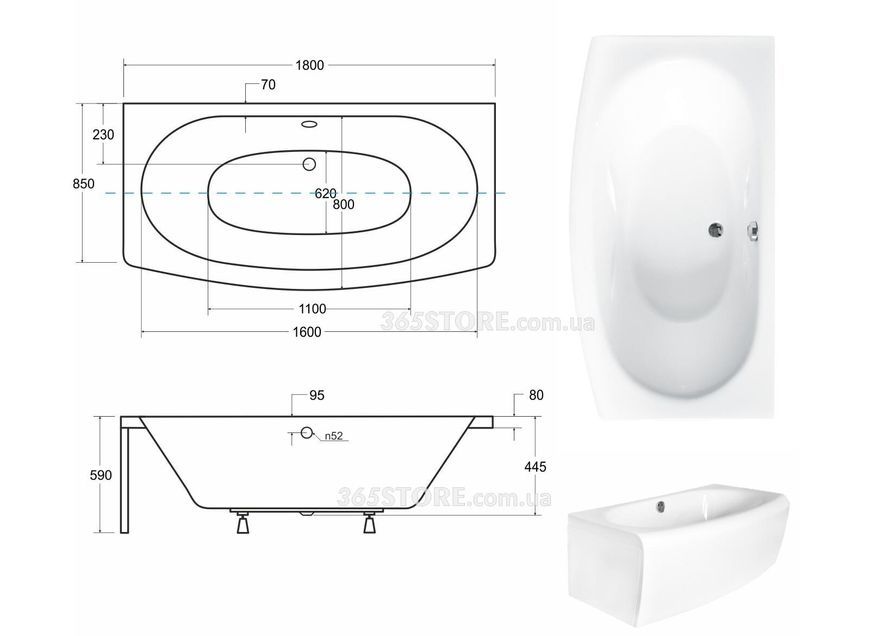 Ванна акриловая BESCO TELIMENA 180x85 - 00000003369