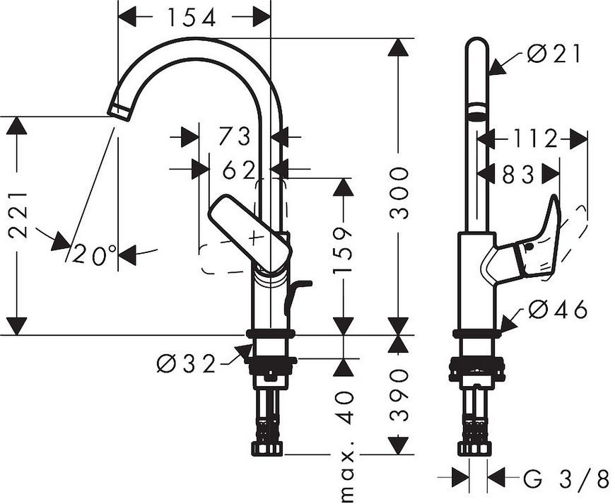 Змішувач для раковини HANSGROHE Logis 210 хром 71130000 з донним клапаном - 71130000