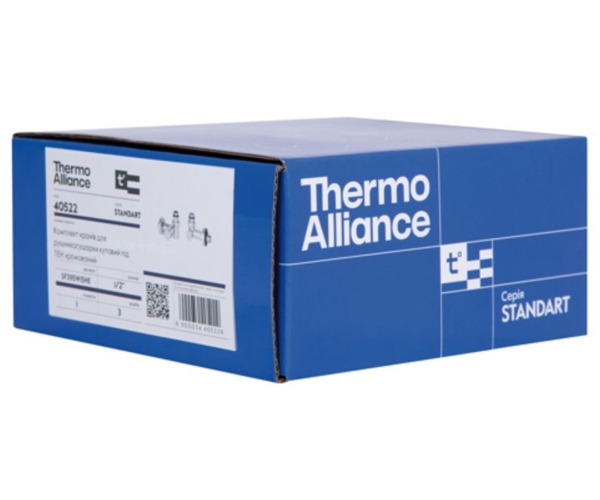 Комплект кранов для полотенцесушителя Thermo Alliance Standart угловой под ТЭН 1/2" SF395W15HE хром - SF395W15HE