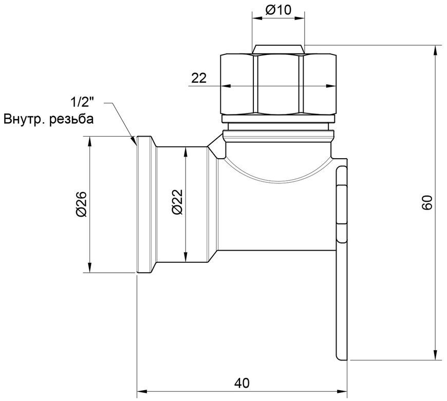 Кутик обтискний SD Plus 16х1/2" ВР настінний латунь SD162W1615