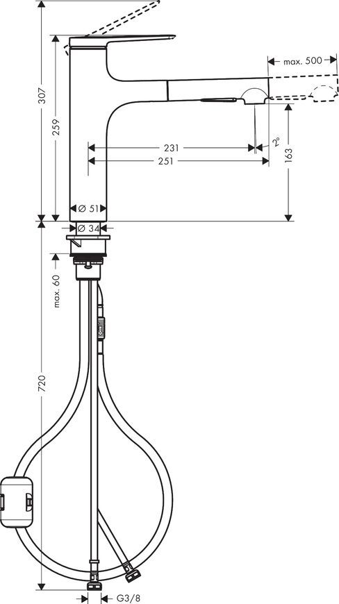 Змішувач кухонний HANSGROHE Zesis M33 160 з витяжним виливом 2jet 74801670 чорний матовий - 74801670
