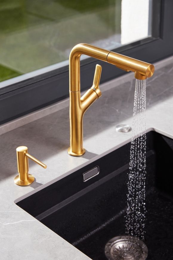 Смеситель для кухни KFA ARMATURA DUERO DESIGN GOLD с выдвижным изливом 6623-220-31 - 6623-220-31