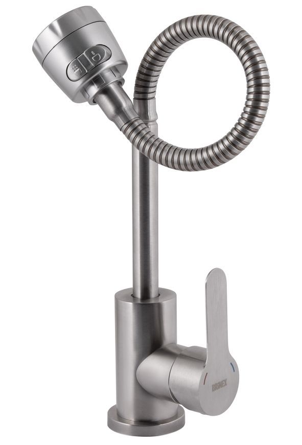 Смеситель для кухни Brinex Pure 015F41 с гибким изливом Nickel BRIPUR015F41NKL - BRIPUR015F41NKL