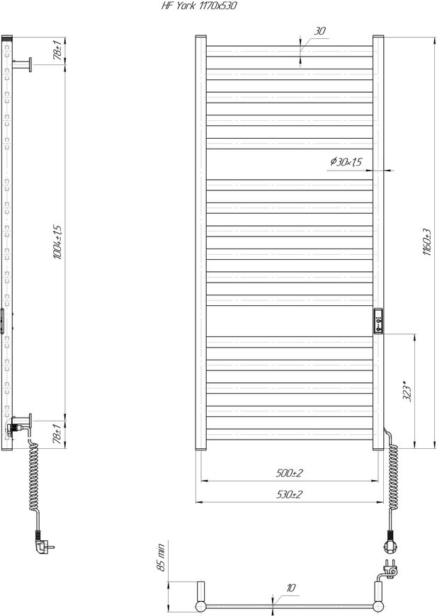 Рушникосушарка електрична Hygge Family HF York 1170х530 чорна 6.1.0503.06.BM - 6.1.0503.06.BM