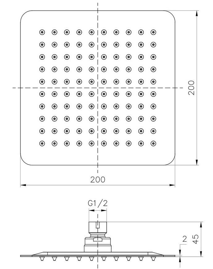 Верхний душ IMPRESE 200х200 мм Slim квадратный SQ200SS2 хром - SQ200SS2