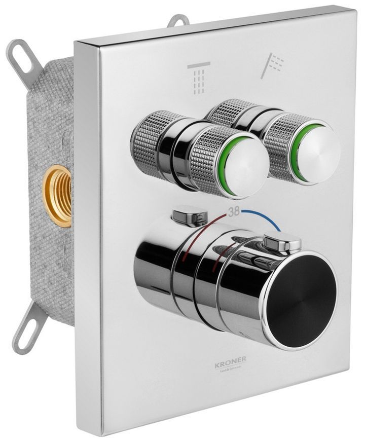 Душова система прихованого монтажу термостатична Kroner Element Thermo 211461-0101 на 2 споживача, латунь, хром CV036826 - Element Thermo 211461-0101