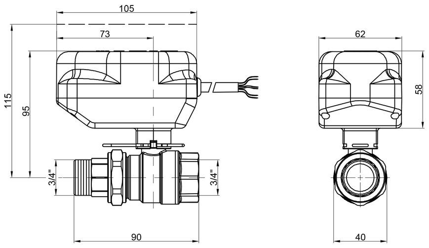 Зонный вентиль Icma 3/4"НРх3/4"ВР с сервомотором 220В №341 латунь 82341AE0553