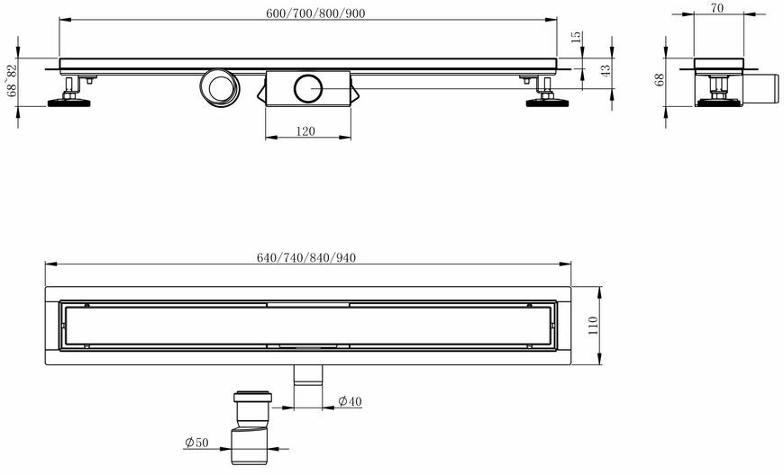 Трап линейный Imprese i-Flow S i07 700 мм решетка перфорированная, AISI 304, сухой затвор d44700S07 - d44700S07