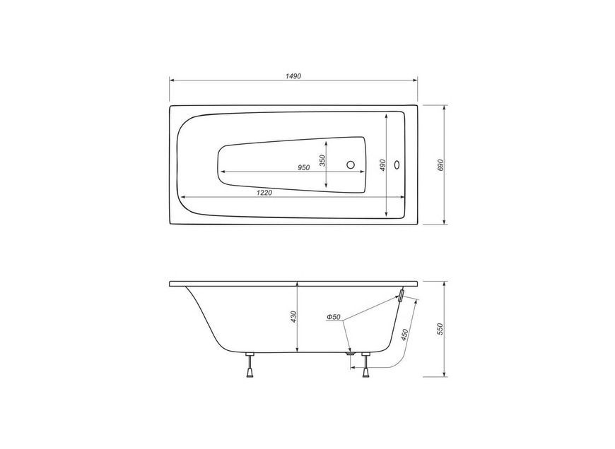 Ванна акриловая SV PLAST Cedros 150x70 с ножками - SV-C-150-70