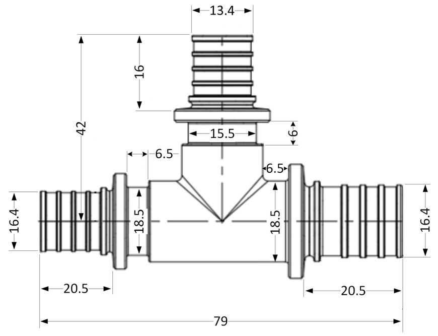 Тройник для аксиального фитинга Icma d20x2,8-16x2,2-20x2,8 латунь №1039 851039GWBOGW05