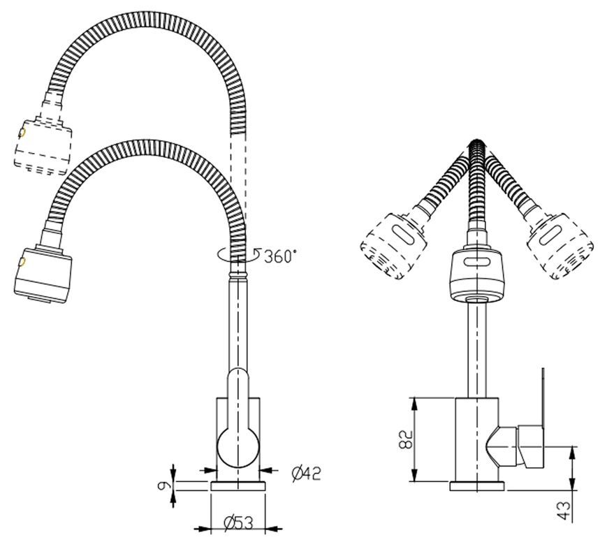 Смеситель для кухни Brinex Pure 015F41 с гибким изливом Nickel BRIPUR015F41NKL - BRIPUR015F41NKL