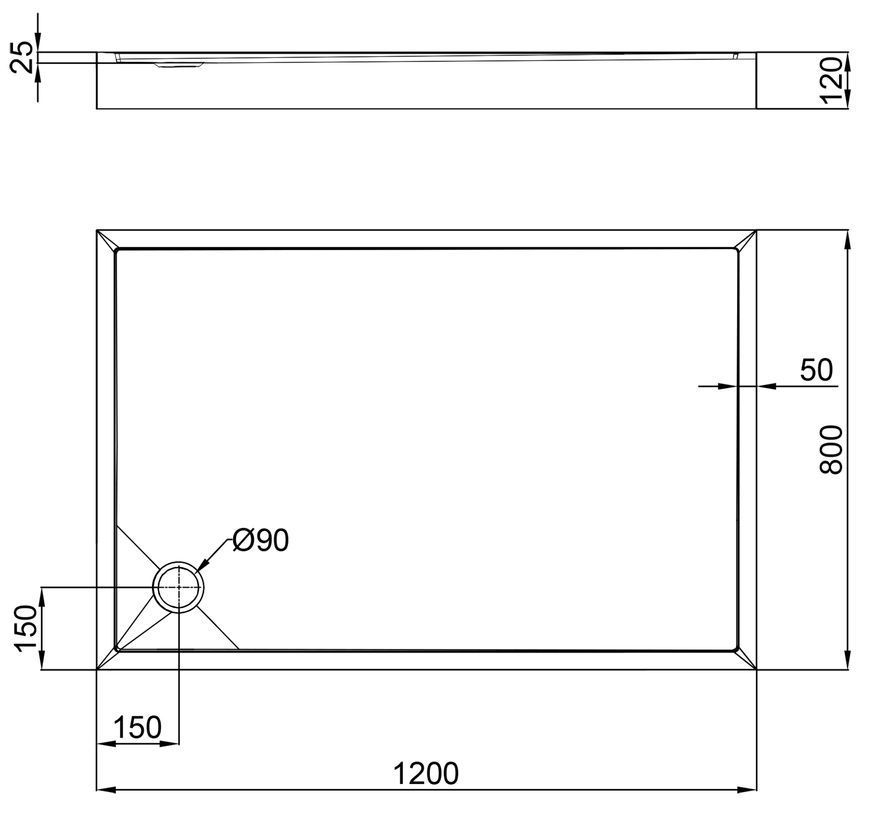 Душевой поддон QTAP Tern 3012812 120x80x12 см + сифон TERN3012812