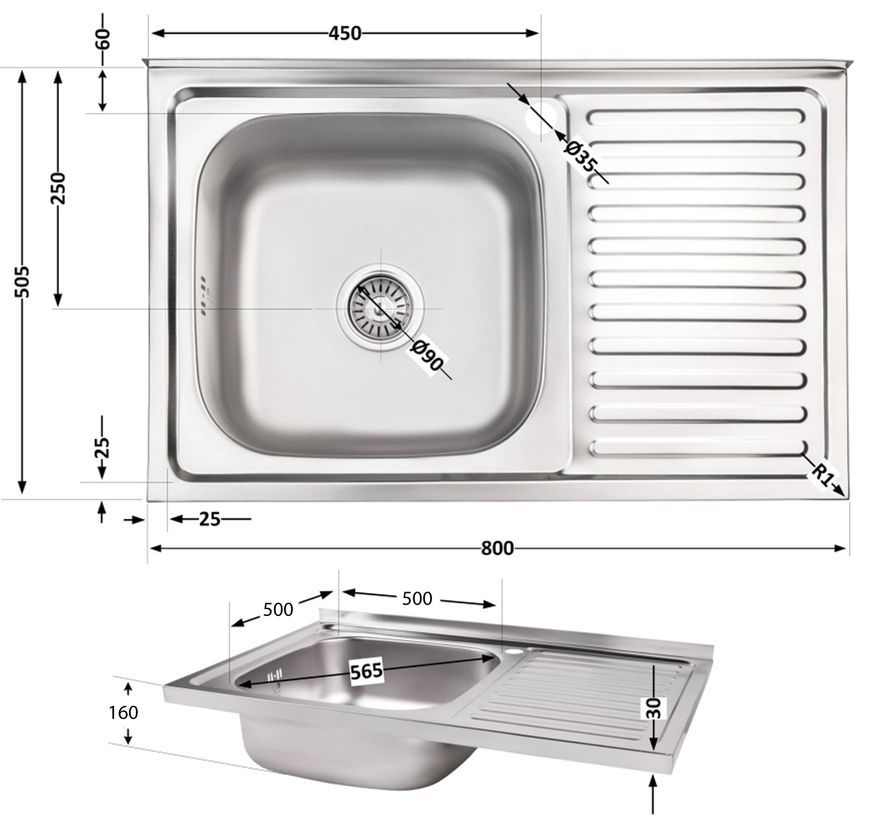 Мийка для кухні накладна Brinex 5080-L Satin 0,6 мм BRIN5080LSAT06 - BRIN5080LSAT06