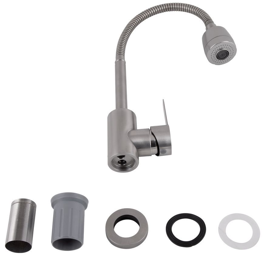 Смеситель для кухни Brinex Pure 015F41 с гибким изливом Nickel BRIPUR015F41NKL - BRIPUR015F41NKL
