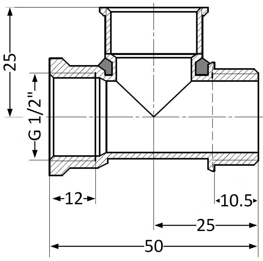 Трійник латунний SD Plus 1/2"ВРх1/2"ВРх1/2"ЗР рівнопрохідний SD41315