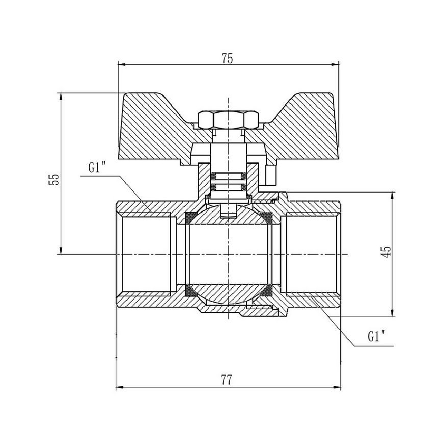 Кран шаровой SD FORTE 1" ВР для воды (бабочка) SF602W25 - SF602W25