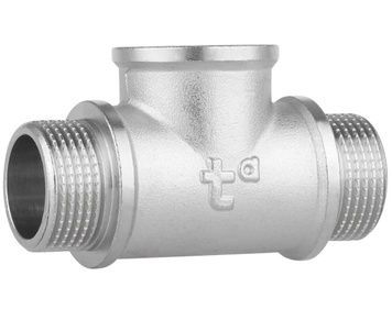 Тройник латунный Thermo Alliance Forte 3/4"НРх3/4"ВРх3/4"НР равнопроходной никелированный SF36620