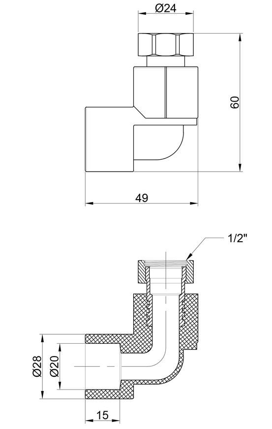 Уголок PPR ALFA PLAST с накидной гайкой 20х1/2" APTUWE2012X - APTUWE2012X
