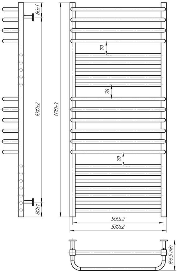 Полотенцесушитель водяной Mario INOX Гера-Люкс 1170х530/500 нержавеющая сталь 1.7.044550.P - 1.7.044550.P
