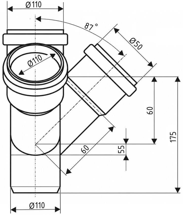 Хрестовина двоплощинна каналізаційна Ostendorf-OSMA HT-System PLUS d110/110/110/50&times;87&deg; (П) SD00057312