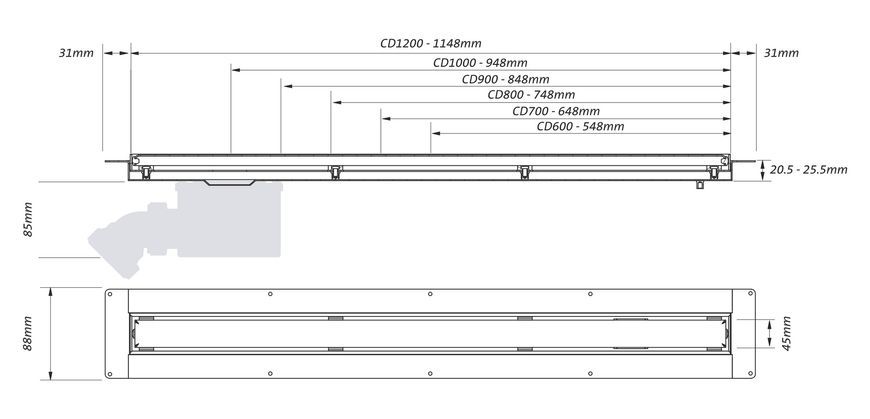 Трап для душу McALPINE OMEGA Slim 600 мм MPCD600-O-B-NT без ніжок - MPCD600-O-B-NT