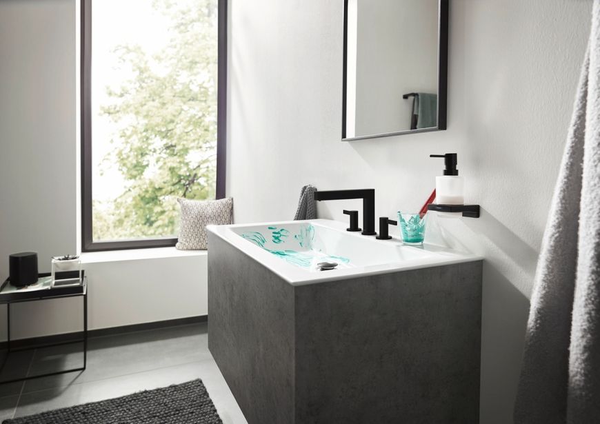Змішувач для раковини HANSGROHE Finoris 110 на 3 отвори Matt Black 76033670 чорний матовий з донним клапаном push-open - 76033670
