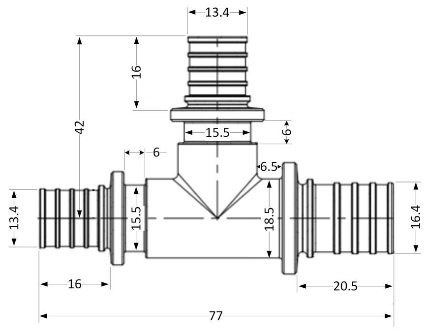 Трійник для аксіального фітингу Icma d20x2,8-16x2,2-16x2,2 латунь №1039 851039GWBOBO05